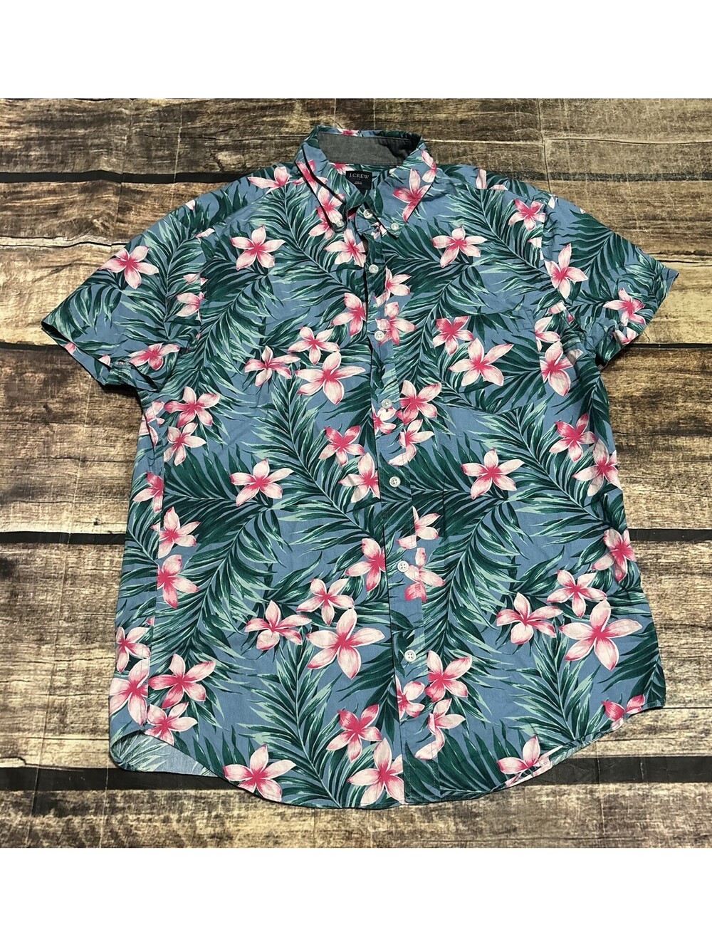 J Crew Shirt Mens Medium Floral Hawaiian Short Sleeve Cotton